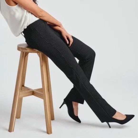 Betabrand Pants - BETABRAND pinstripe black pull-on trousers legging flare slacks pants work